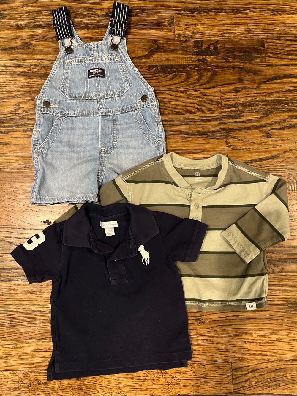 Ralph Lauren, GAP, OshKosh Bundle Boys 12 Month Shirts Overall Shorts
